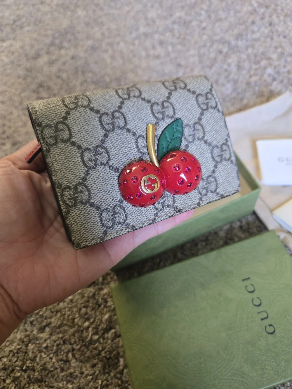 Gucci GG Supreme Wallet with Red Cherry Accent - Picture 5 of 9